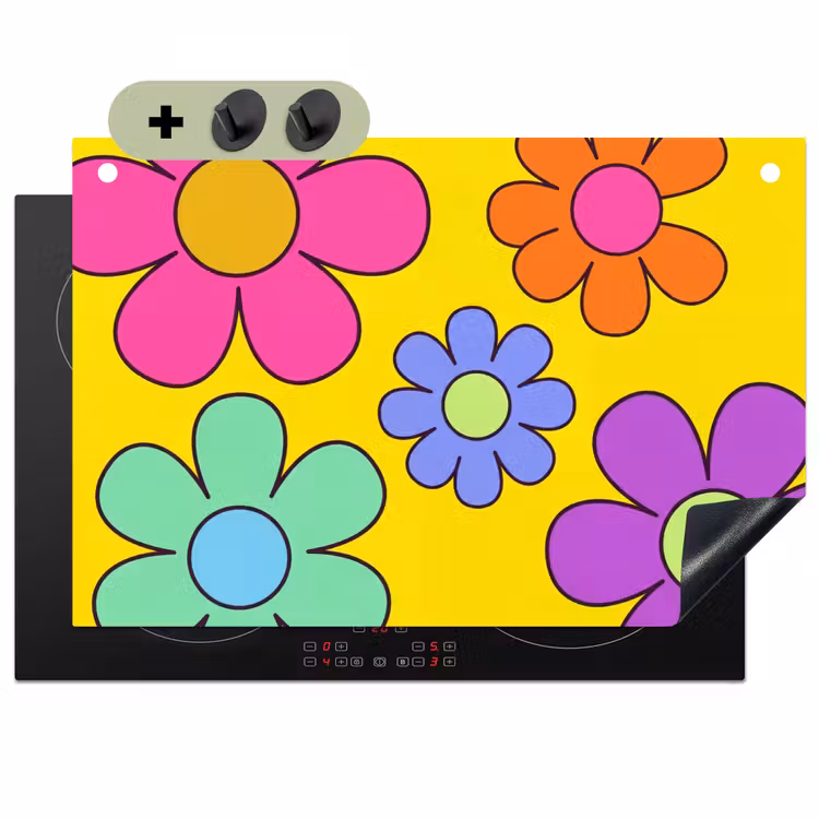 Bloemen - Illustratie - Kleurrijk Inductie beschemer met haakjes klein -3d