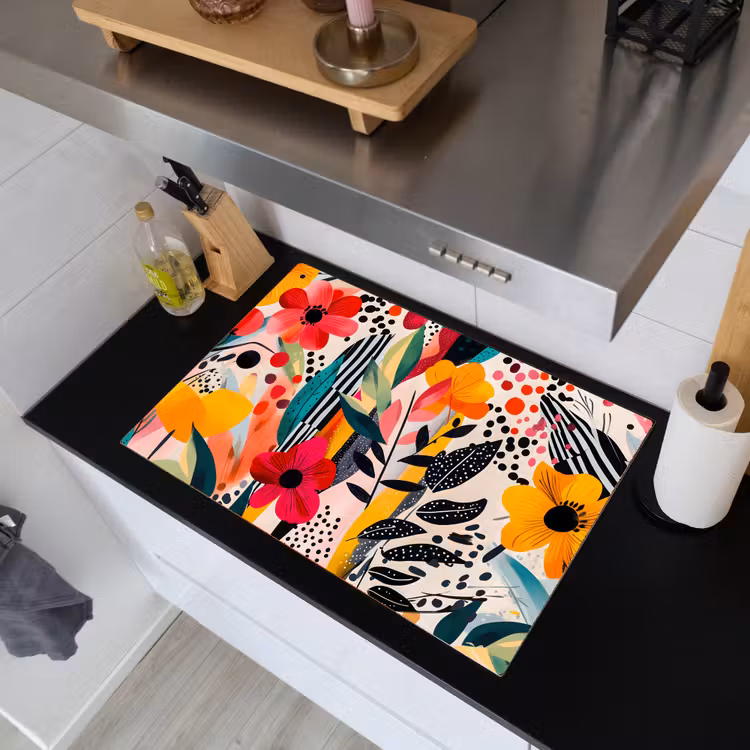 Bloemen - Bladeren - Abstract - Kleurrijk Inductie beschemer met haakjes klein -sfeer1