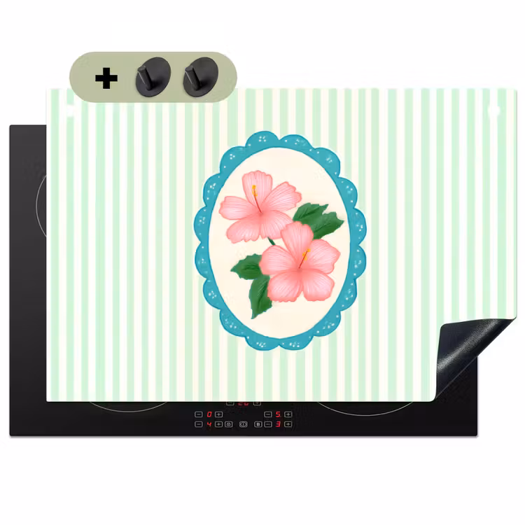Bloemen - Ovaal - Strepen - Groen Inductie beschemer met haakjes klein -3d
