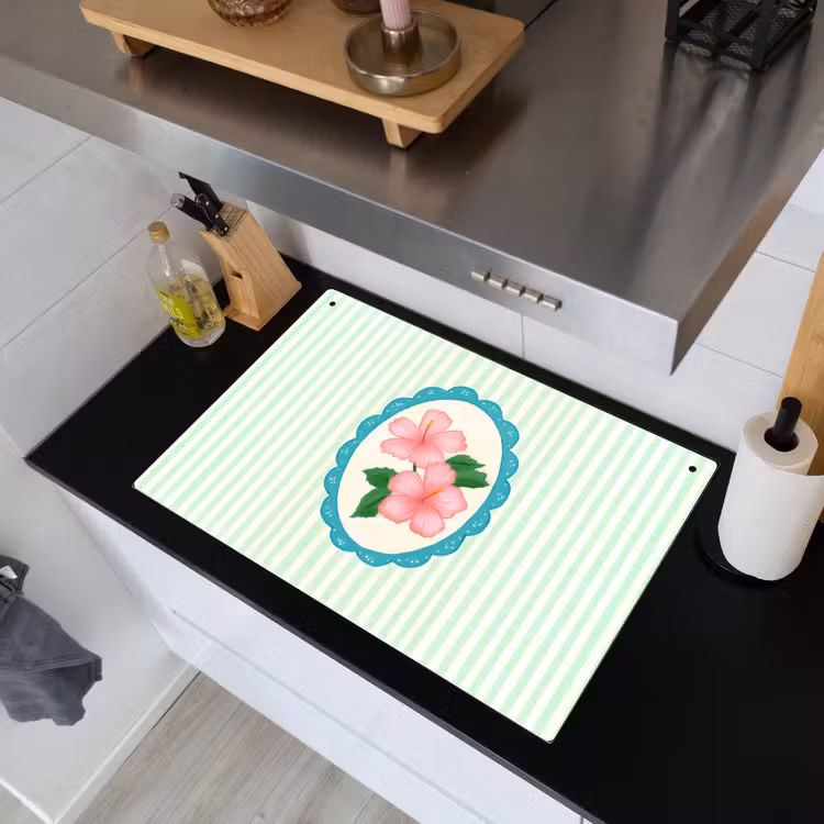 Bloemen - Ovaal - Strepen - Groen Inductie beschemer met haakjes klein -sfeer1