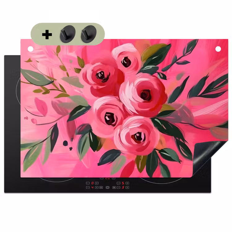 Bloemen - Verf - Roze Inductie beschemer met haakjes klein -3d