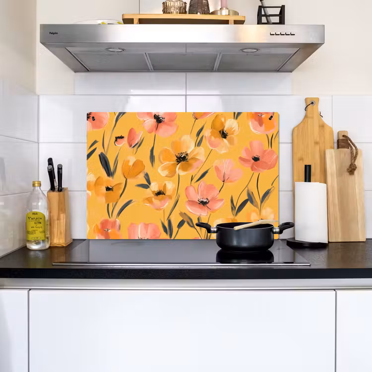 Bloemen - Geschilderd - Geel Inductie beschemer met haakjes klein -sfeer2
