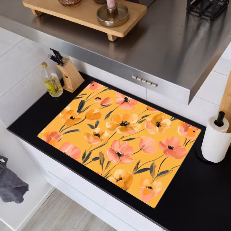 Bloemen - Geschilderd - Geel Inductie beschemer met haakjes klein -sfeer1