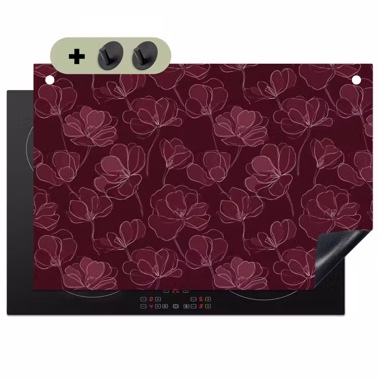 Bloemen - Patroon - Bordeauxrood Inductie beschemer met haakjes klein 777 -3d