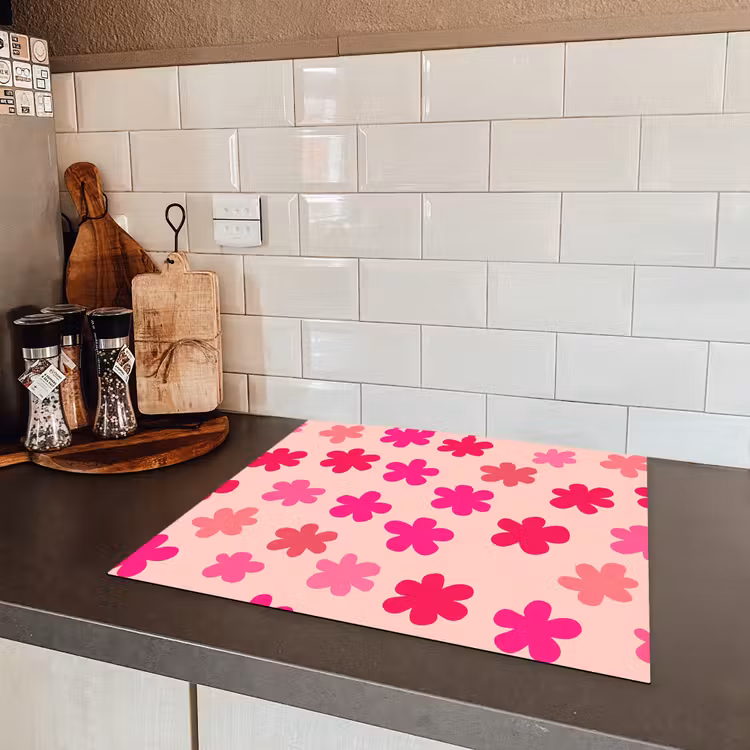 Bloemen - Patroon - Roze Inductie beschermer vinyl 3mm middel -sfeer3