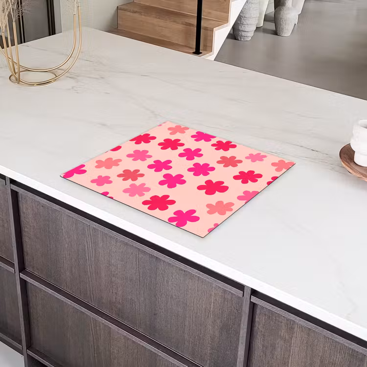Bloemen - Patroon - Roze Inductie beschermer vinyl 3mm middel -sfeer8