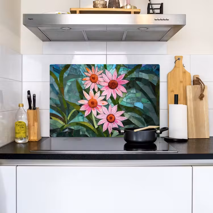 Bloemen - Roze - Glasmozaïek Inductie beschemer met haakjes klein -sfeer2