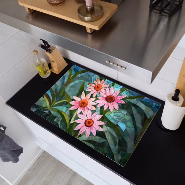 Bloemen - Roze - Glasmozaïek Inductie beschemer met haakjes klein -sfeer1