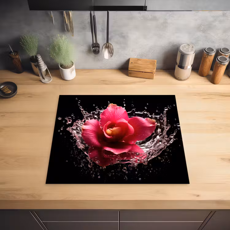 Bloemen - Roze - Water - Zwart - Botanisch - Natuur Inductie beschermer vinyl 3mm middel -sfeer5