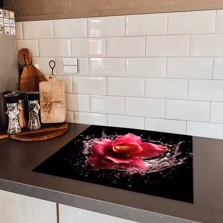 Bloemen - Roze - Water - Zwart - Botanisch - Natuur Inductie beschermer vinyl 3mm middel -sfeer3
