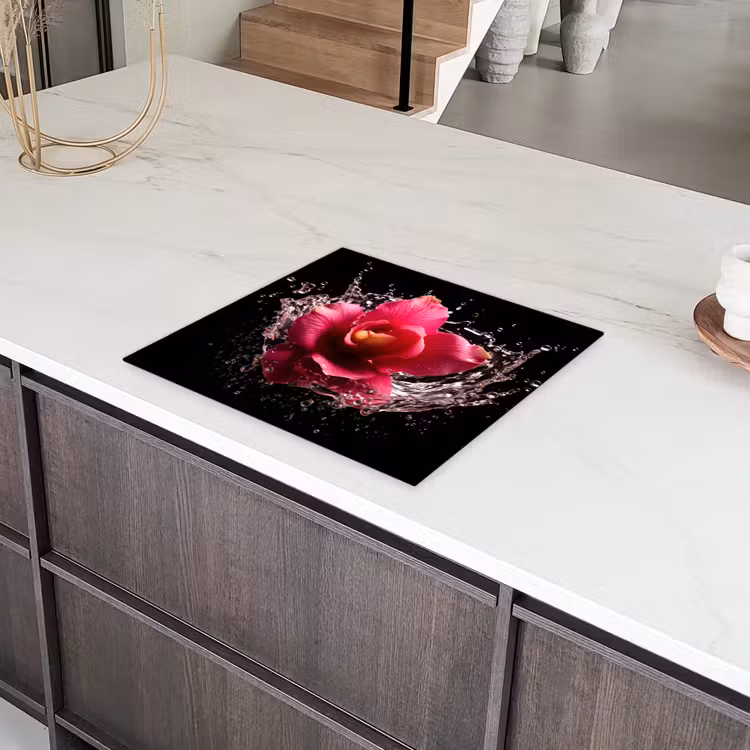 Bloemen - Roze - Water - Zwart - Botanisch - Natuur Inductie beschermer vinyl 3mm middel -sfeer8