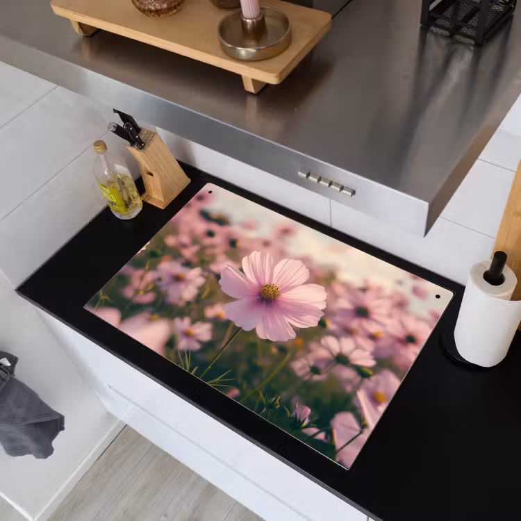 Bloemen - Paars - Wazig Inductie beschemer met haakjes klein -sfeer1