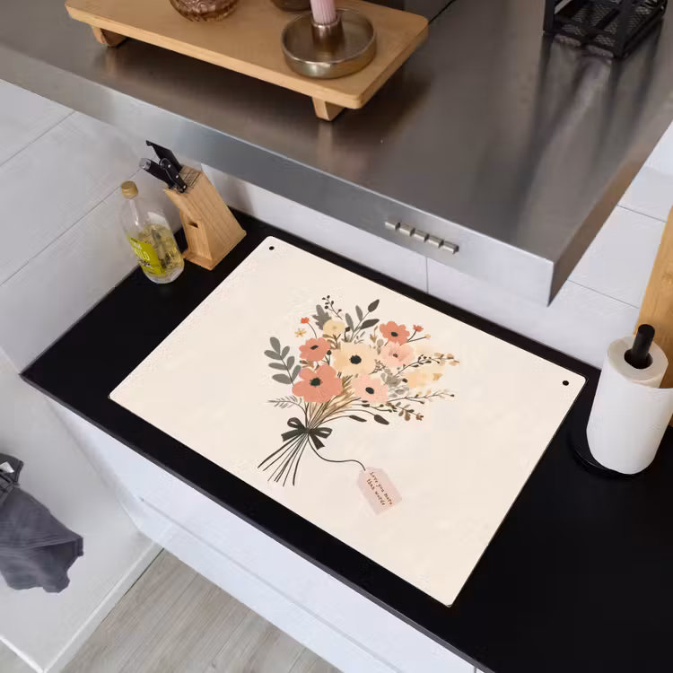 Bloemen - Quote - Beige - Lint Inductie beschemer met haakjes klein -sfeer1