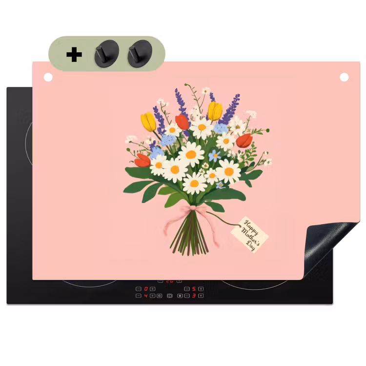 Bloemen - Lint - Kaartje Inductie beschemer met haakjes klein -3d