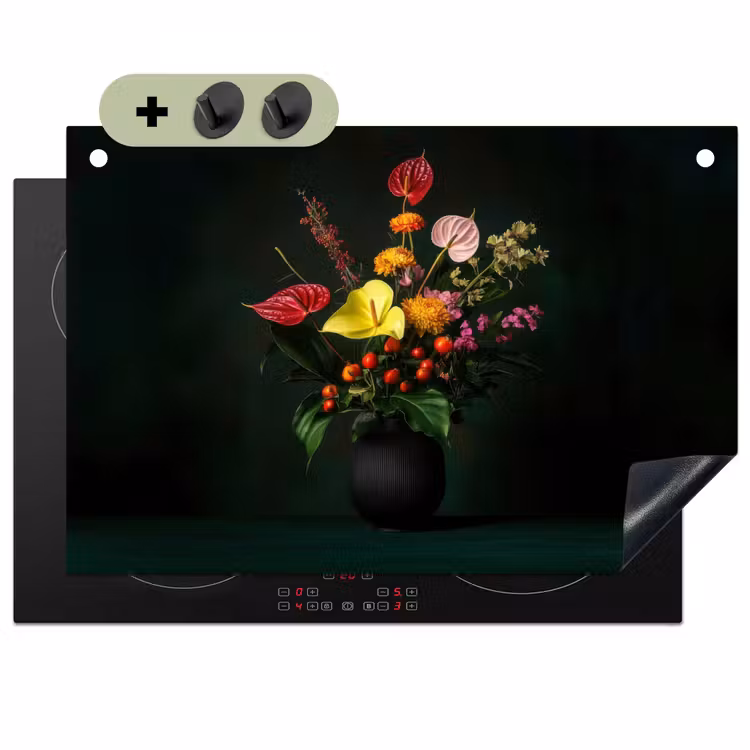 Bloemen - Vaas - Zwart Inductie beschemer met haakjes klein -3d