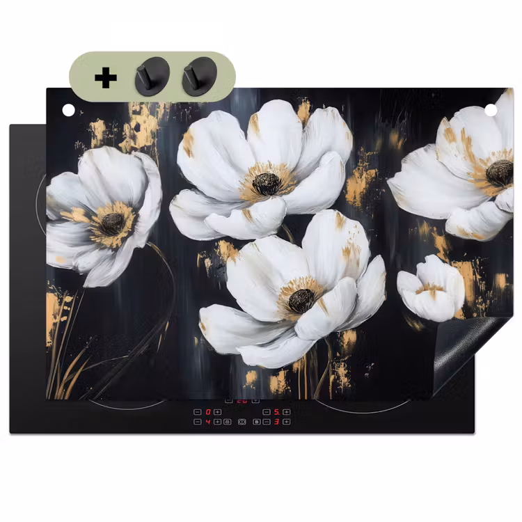 Bloemen - Wit - Abstract Inductie beschemer met haakjes klein -3d