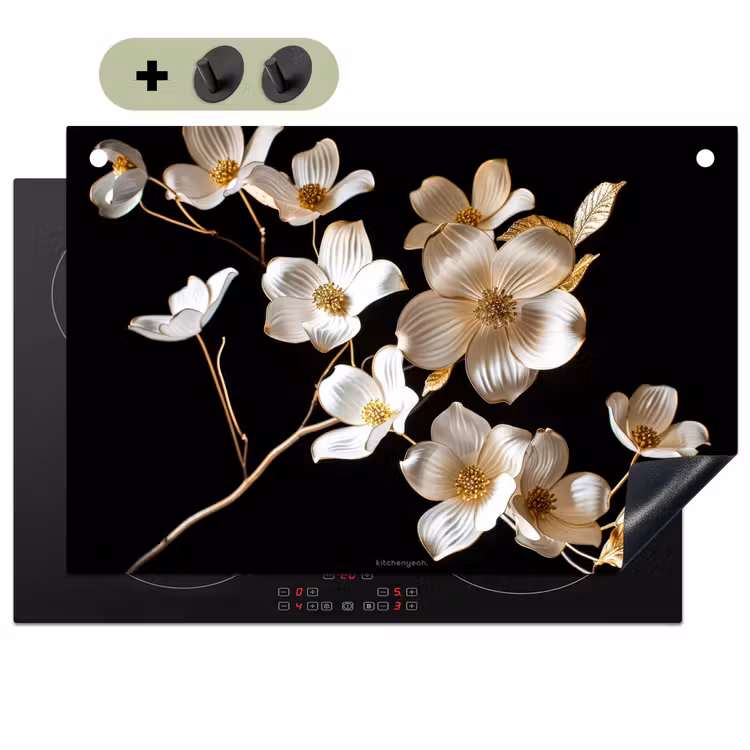 Bloemen - Wit - Goud Inductie beschemer met haakjes klein -3d