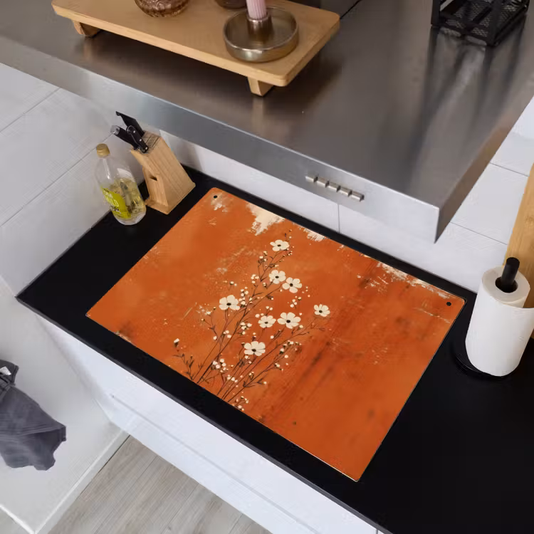Bloemen - Wit - Subtiel - Roestkleur Inductie beschemer met haakjes klein -sfeer1