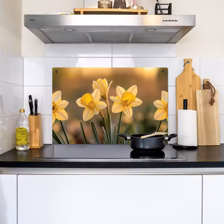 Bloemen - Geel - Wazig Inductie beschemer met haakjes klein -sfeer2