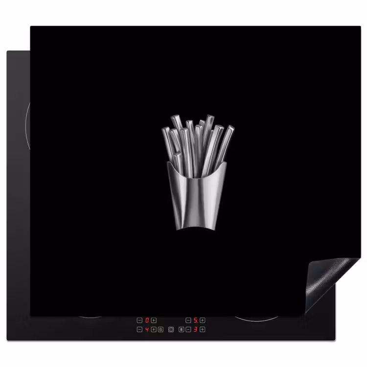 Frietjes - Futuristisch - Zilver Inductie beschermer vinyl 3mm middel -3d