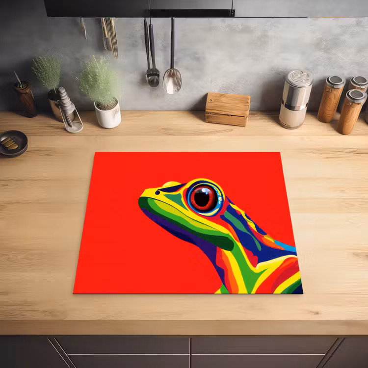 Kikker - Kleurrijk - Strepen - Ogen Inductie beschermer vinyl 3mm middel -sfeer5