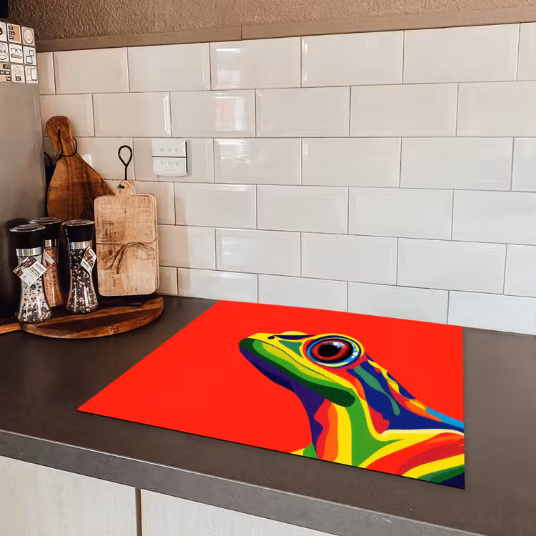Kikker - Kleurrijk - Strepen - Ogen Inductie beschermer vinyl 3mm middel -sfeer3