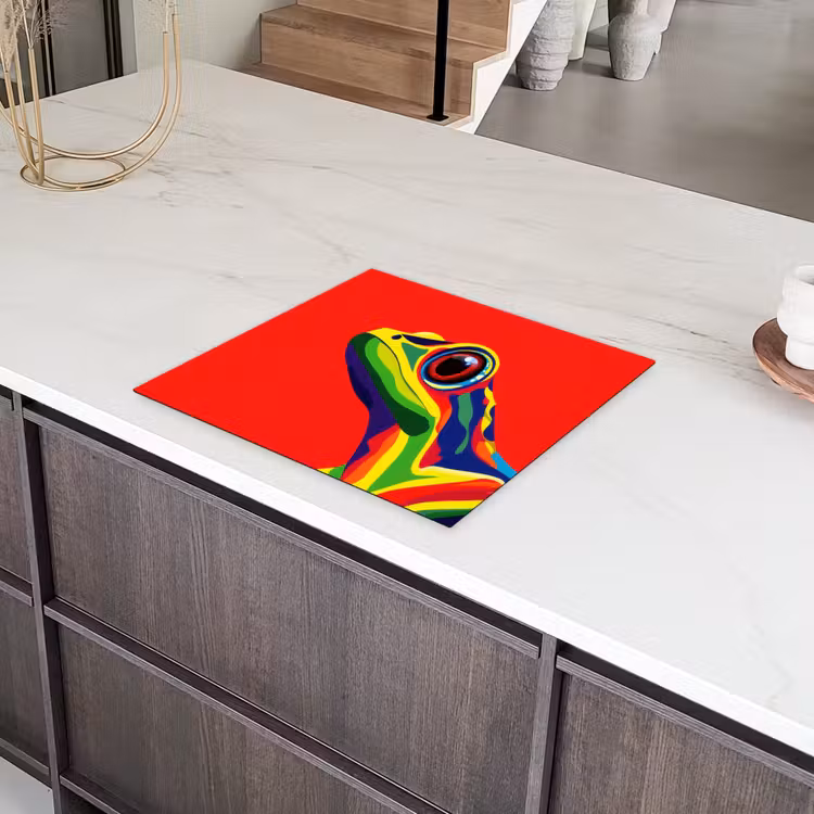 Kikker - Kleurrijk - Strepen - Ogen Inductie beschermer vinyl 3mm middel -sfeer8