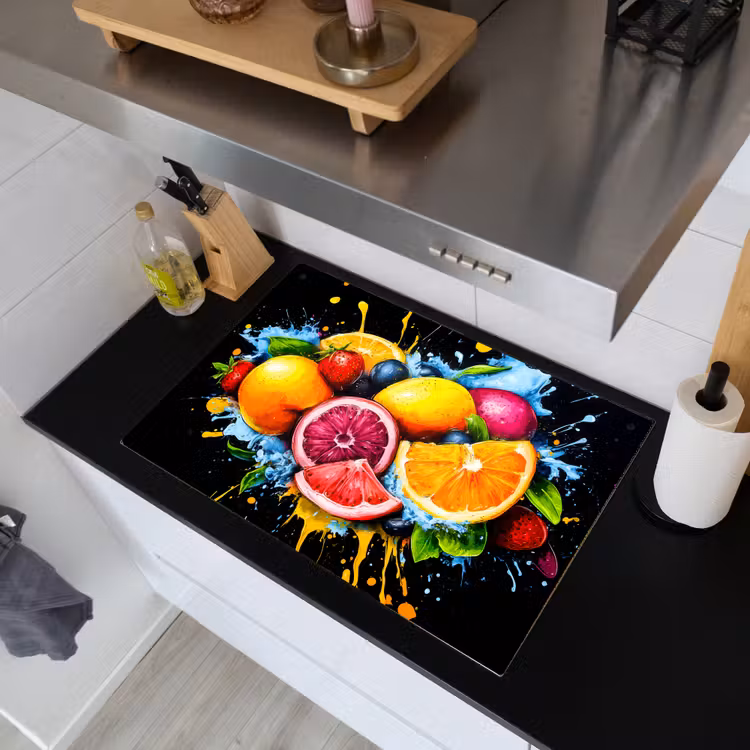 Fruit - Graffiti - Kleurrijk - Sinaasappel - Aardbei - Abstract Inductie beschemer met haakjes klein -sfeer1