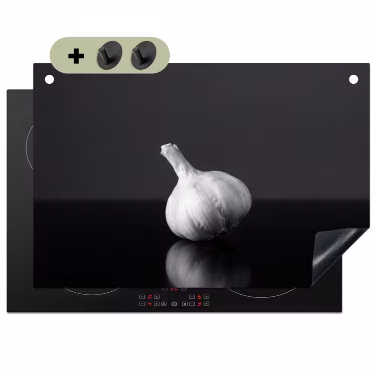 Knoflook - Zwart - Wit Inductie beschemer met haakjes klein -3d