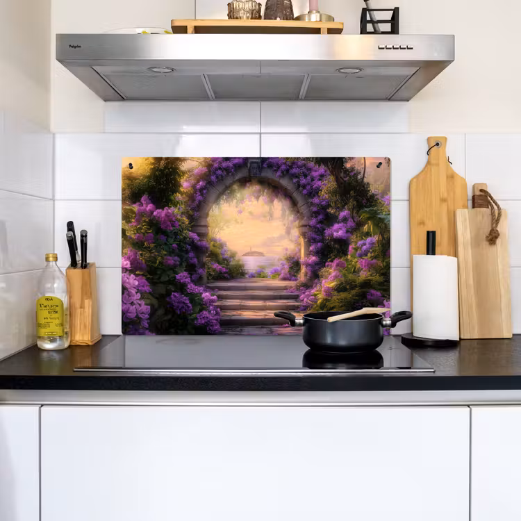 Poort - Paars - Bloemen Inductie beschemer met haakjes klein -sfeer2