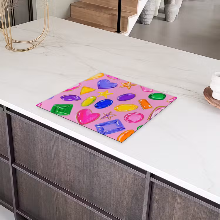 Edelstenen - Vormen - Hartje - Kleurrijk Inductie beschermer vinyl 3mm middel -sfeer8