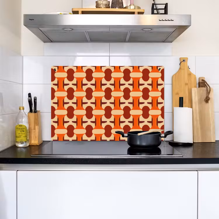Geometrisch - Retro - Oranje Inductie beschemer met haakjes klein 777 -sfeer2