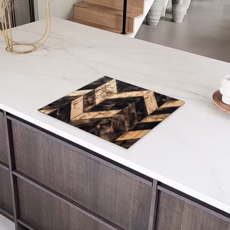 Geometrisch Houtmozaïek Inductie beschermer vinyl 3mm middel -sfeer8