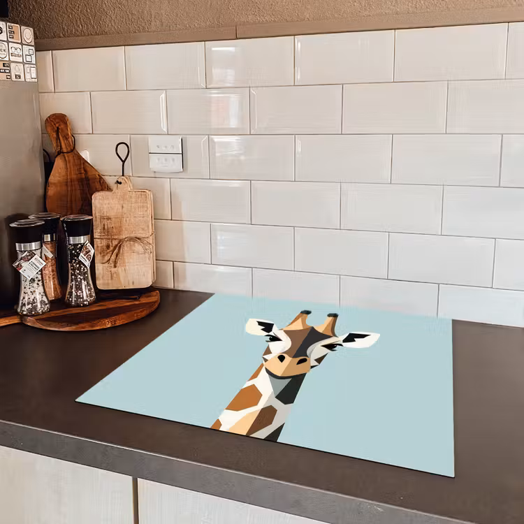 Giraffe - Illustratie - Bruin - Minimalistisch Inductie beschermer vinyl 3mm middel -sfeer3