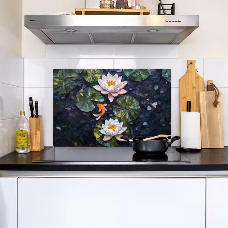 Glasstukjes - Leliebladeren - Vis - Oranje Inductie beschemer met haakjes klein -sfeer2