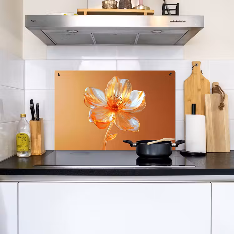 Glazen - Bloem - Oranje Inductie beschemer met haakjes klein -sfeer2