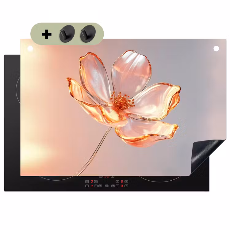 Glazen - Bloem - Roze Inductie beschemer met haakjes klein -3d