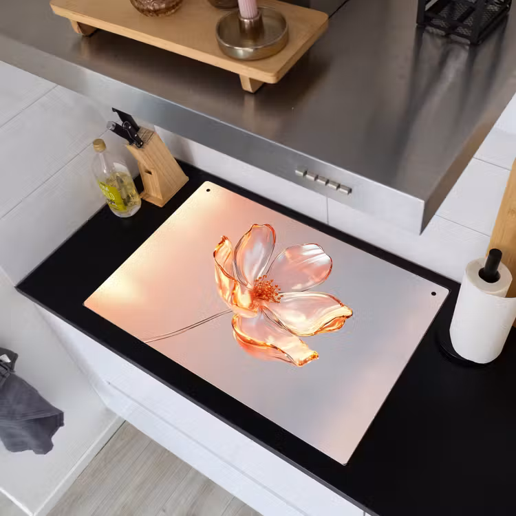 Glazen - Bloem - Roze Inductie beschemer met haakjes klein -sfeer1