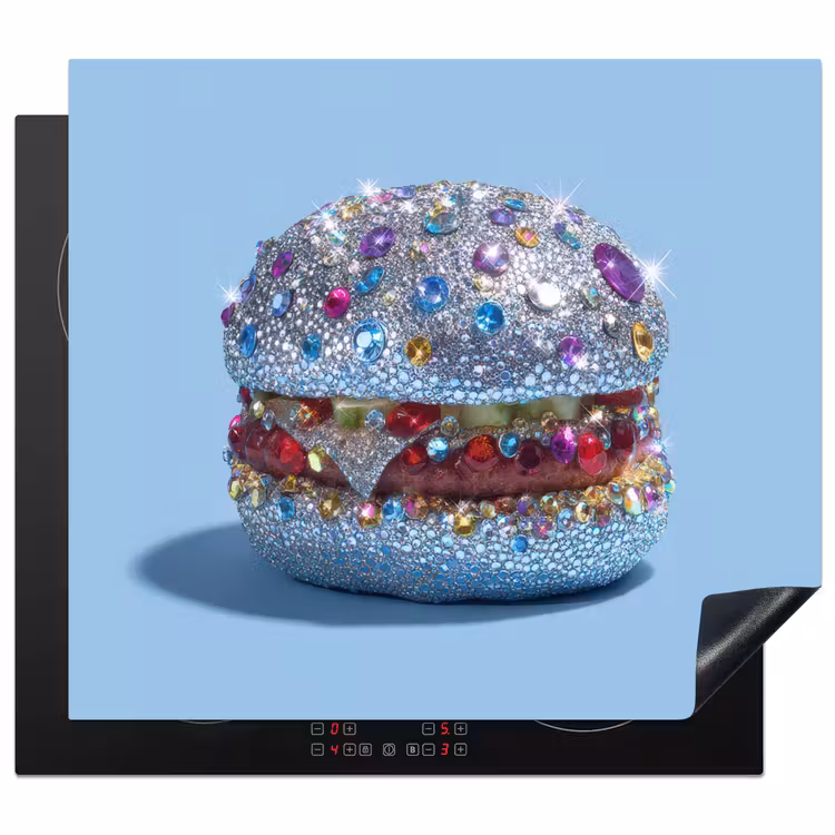 Glitters - Hamburger - Blauw Inductie beschermer vinyl 3mm middel -3d