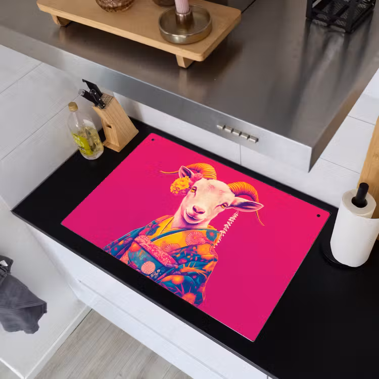 Geit - Hoorns - Kimono - Kleurrijk Inductie beschemer met haakjes klein -sfeer1