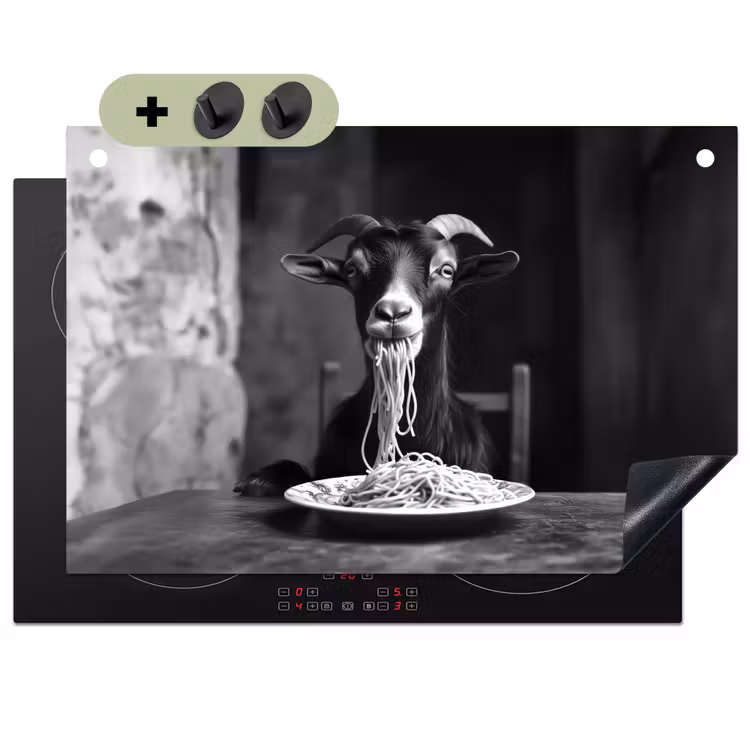Geit - Bord - Spaghetti - Zwart Wit Inductie beschemer met haakjes klein -3d