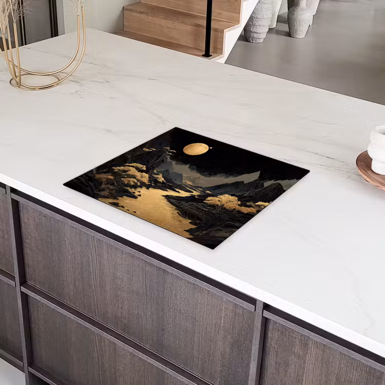 Gouden rivier - Bergen - Maan - Sterrenhemel Inductie beschermer vinyl 3mm middel -sfeer8