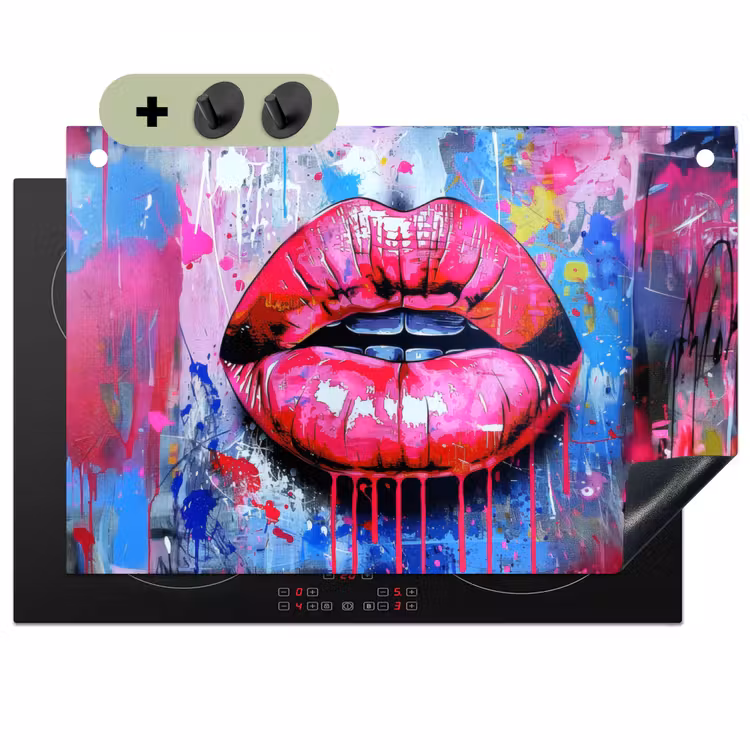 Graffiti - Lippen - Felroze - Geschilderd Inductie beschemer met haakjes klein -3d