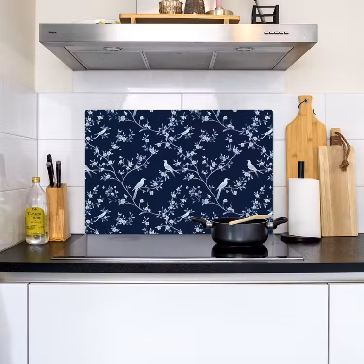 Grafisch - Bloesemtak - Blauw Inductie beschemer met haakjes klein 777 -sfeer2