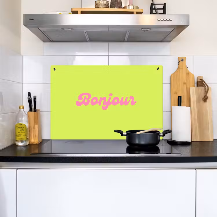 Groen - Roze bonjour - Retro Inductie beschemer met haakjes klein -sfeer2