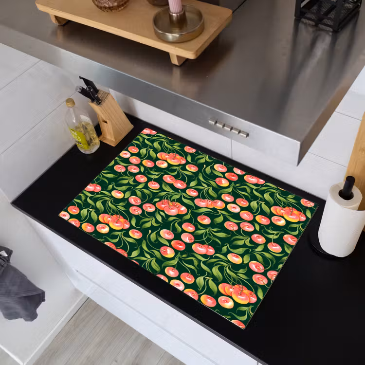 Groen - Rood - Kersen - Bladeren Inductie beschemer met haakjes klein 777 -sfeer1
