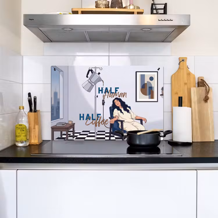 Half human, Half Coffee - Infuus - Koffie Inductie beschemer met haakjes klein -sfeer2