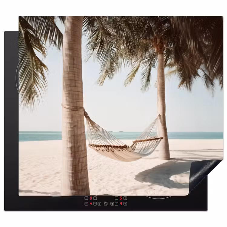 Hangmat - Palmbomen - Strand - Zee Inductie beschermer vinyl 3mm middel -3d