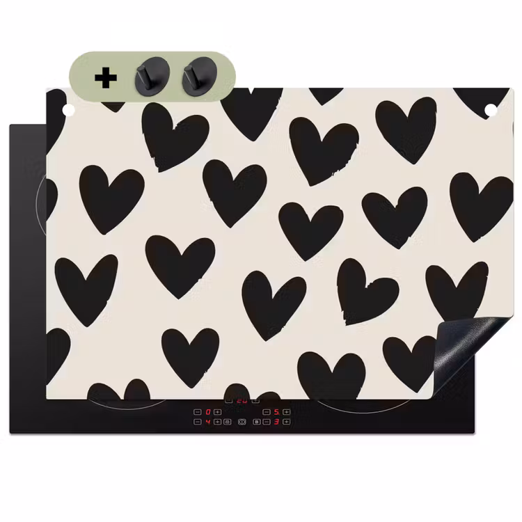 Hartjes - Zwart - Beige Inductie beschemer met haakjes klein -3d