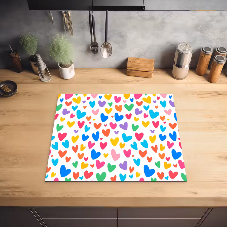 Hartjes - Kleurrijk - Patroon - Levendig Inductie beschermer vinyl 3mm middel -sfeer5